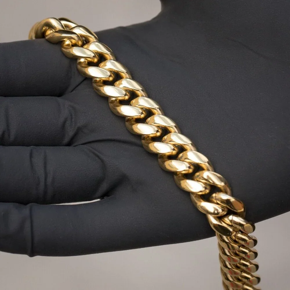 Men's Heavy Yellow Gold Plated 316 Stainless Steel Miami Cuban Chain Necklace - Picture 2 of 5